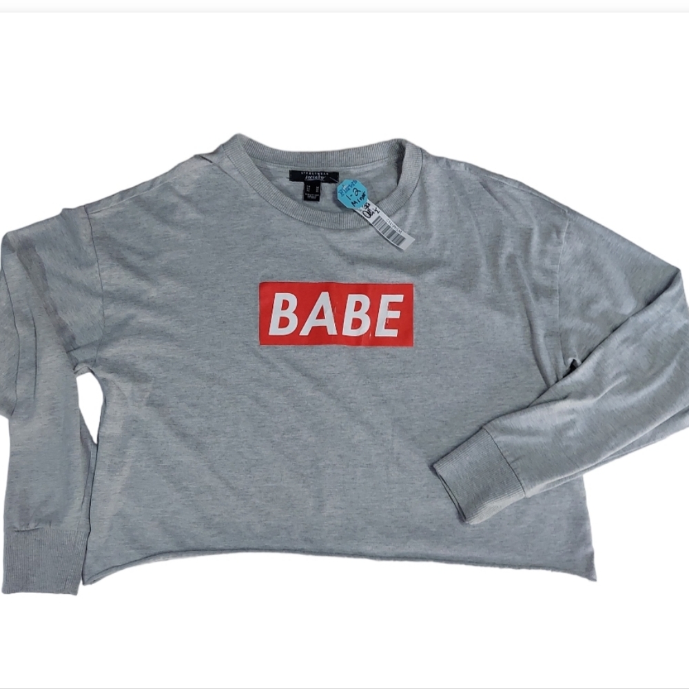 Streetwear Society BABE Cropped Raw Cut Long Sleeve Crew Neck
